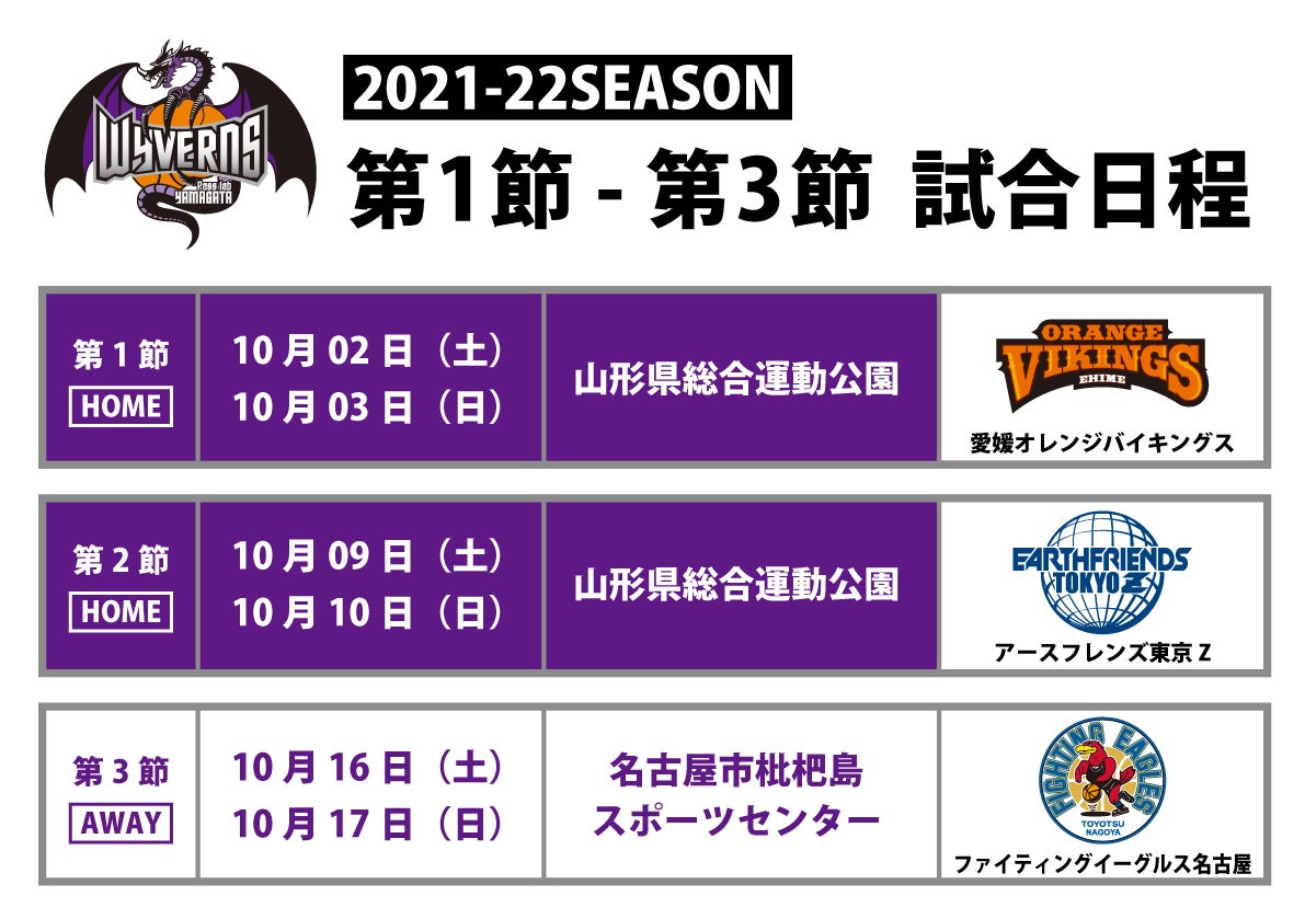 B League 21 22シーズン 第1節 第3節 試合日程決定のお知らせ 山形ワイヴァンズ